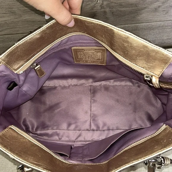 Coach East West F17727 Gallery Embossed Metallic Gold Leather Tote shoulder bag - Picture 11 of 12